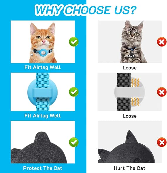 2 Pack Airtag Cat Collar Breakaway with Bell,Reflective Kitten Collar with Apple Airtag Cat Collar Holder,Adjustable 7-12In,Safety Buckle for Girl Boy Cats,Pet Supplies,Accessories,Gifts (Blue)