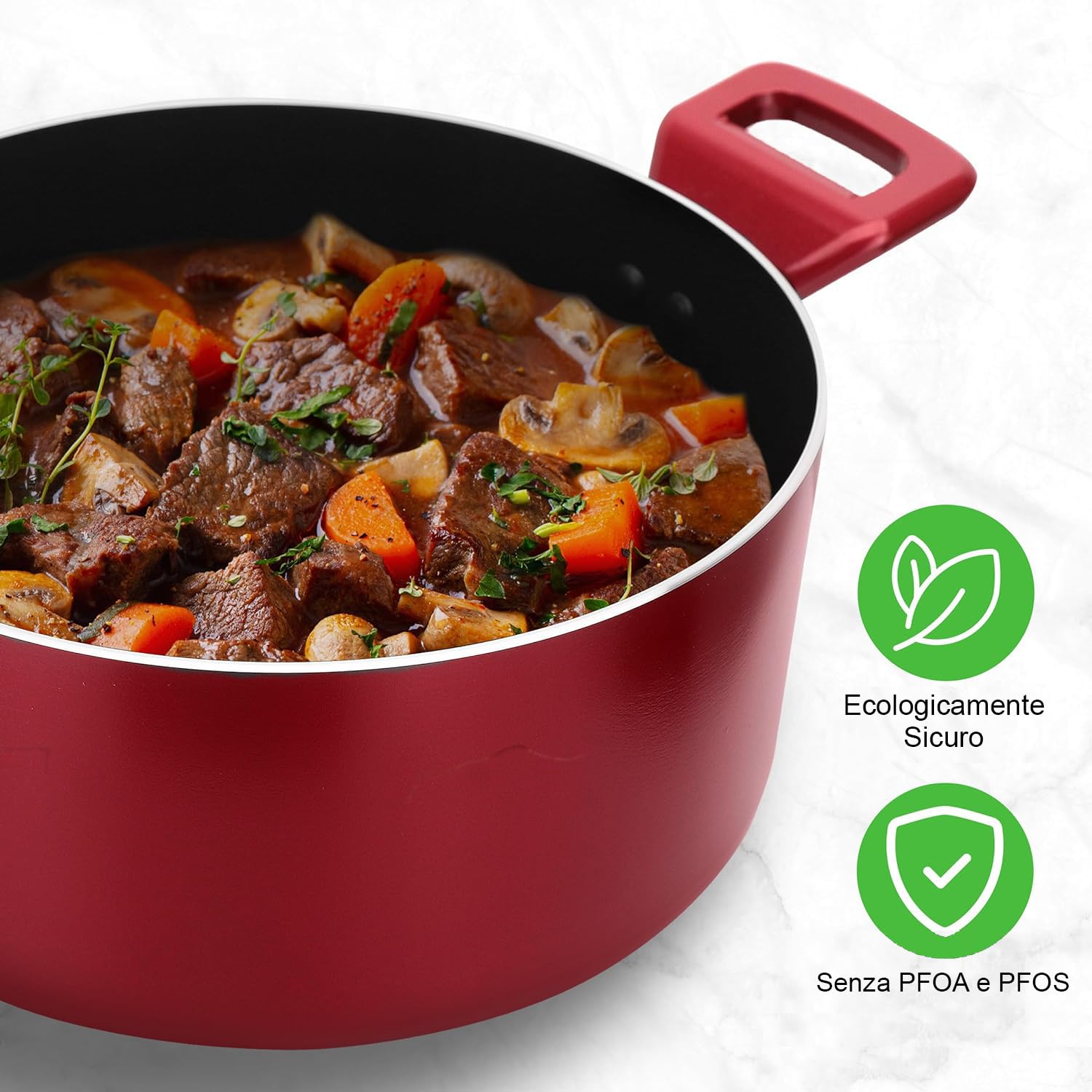 NutriChef Set di Pentole e Padelle Antiaderenti da 13 Pezzi, Resistenti al Calore, con Pentolino, Padelle, Pentole, Casseruola, Coperchi e Utensili, Rosso