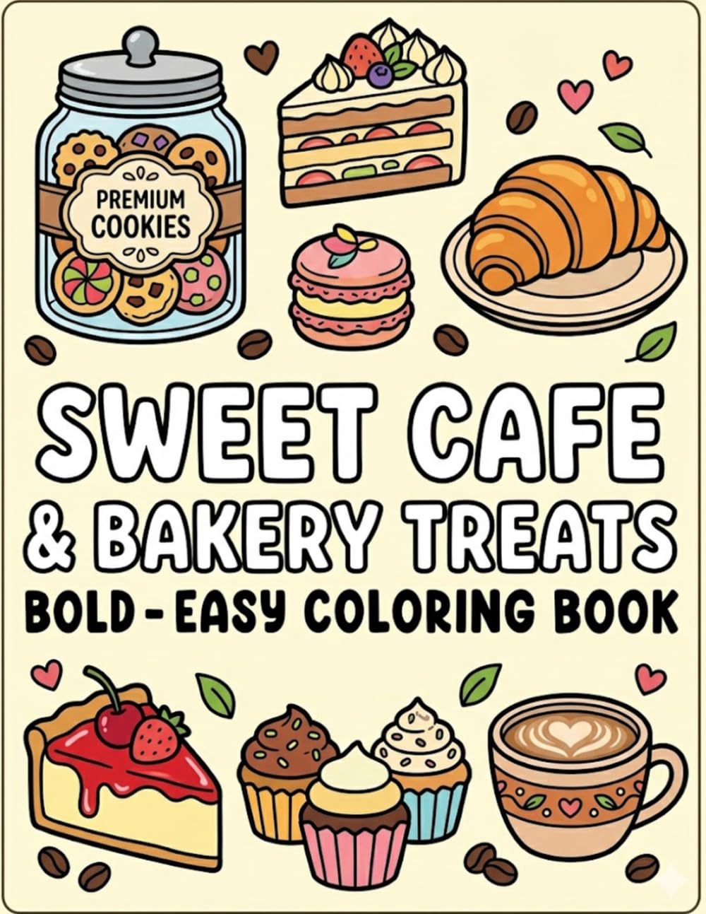 Sweet Cafe and Bakery Treats Bold and Easy Coloring Book for Adults: Cute and Relaxing Coloring Pages Featuring Delicious Desserts, Cozy Cafes, Fresh Pastries, Cakes, and Sweet Treats