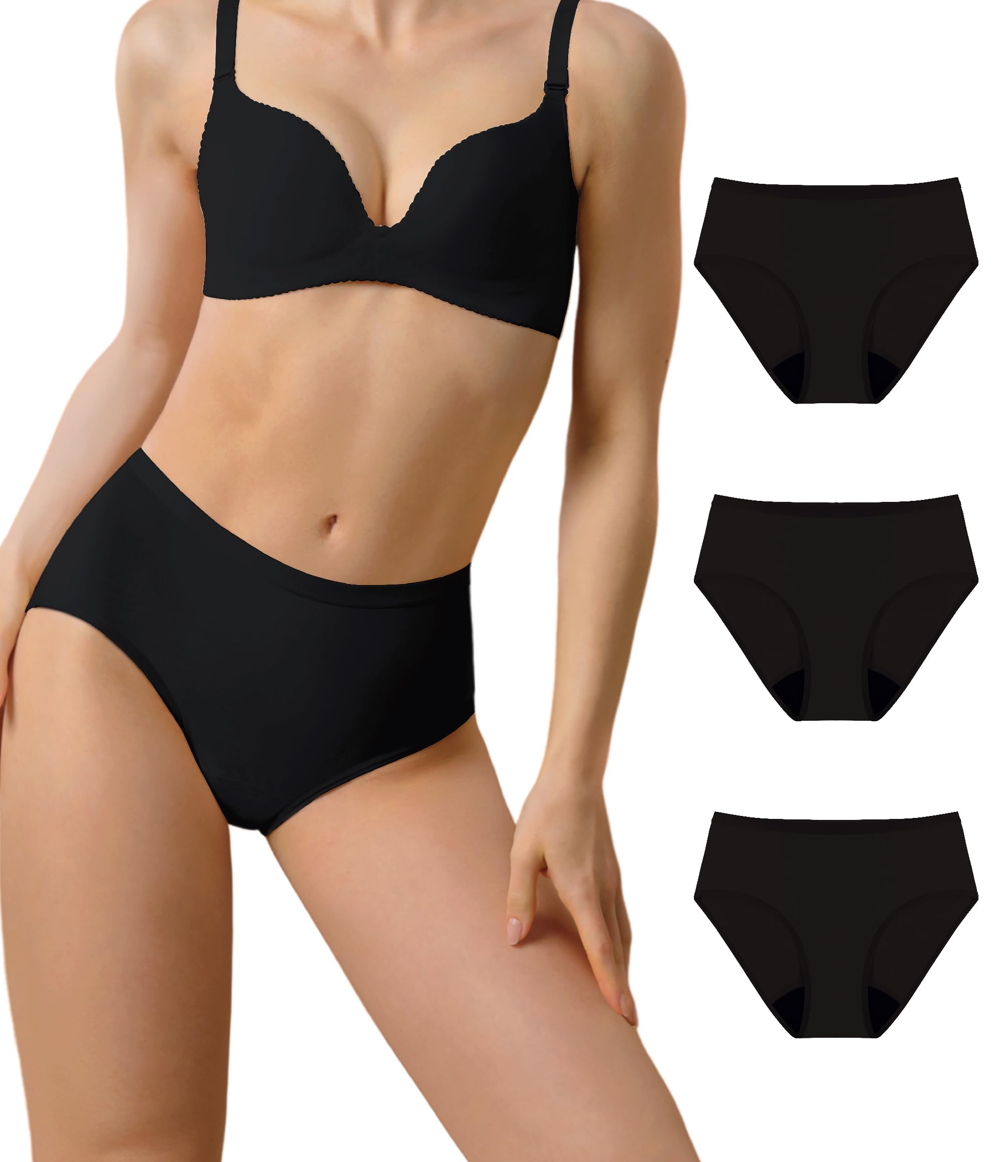IRISMORII Adult Womens Incontinence Protective Underwear Washable Bladder Leak Proof Postpartum Panties 56ml Absorbency 3 Pack (3 Black, L)