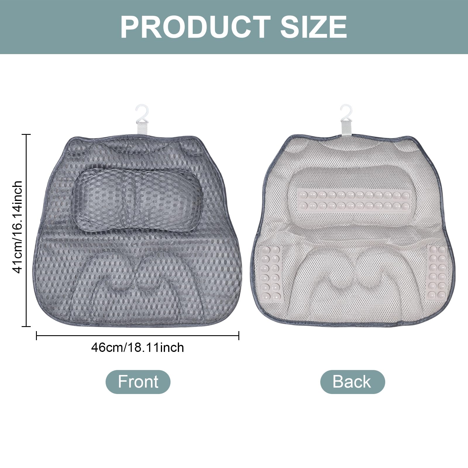 Almohada de Baño, Almohada Bañera con Ventosas Antideslizantes, Cojin de Bañera Puede Soportar la Cabeza, el Cuello,la Espalda, para SPA en Casa Bañera de Hidromasaje Gris