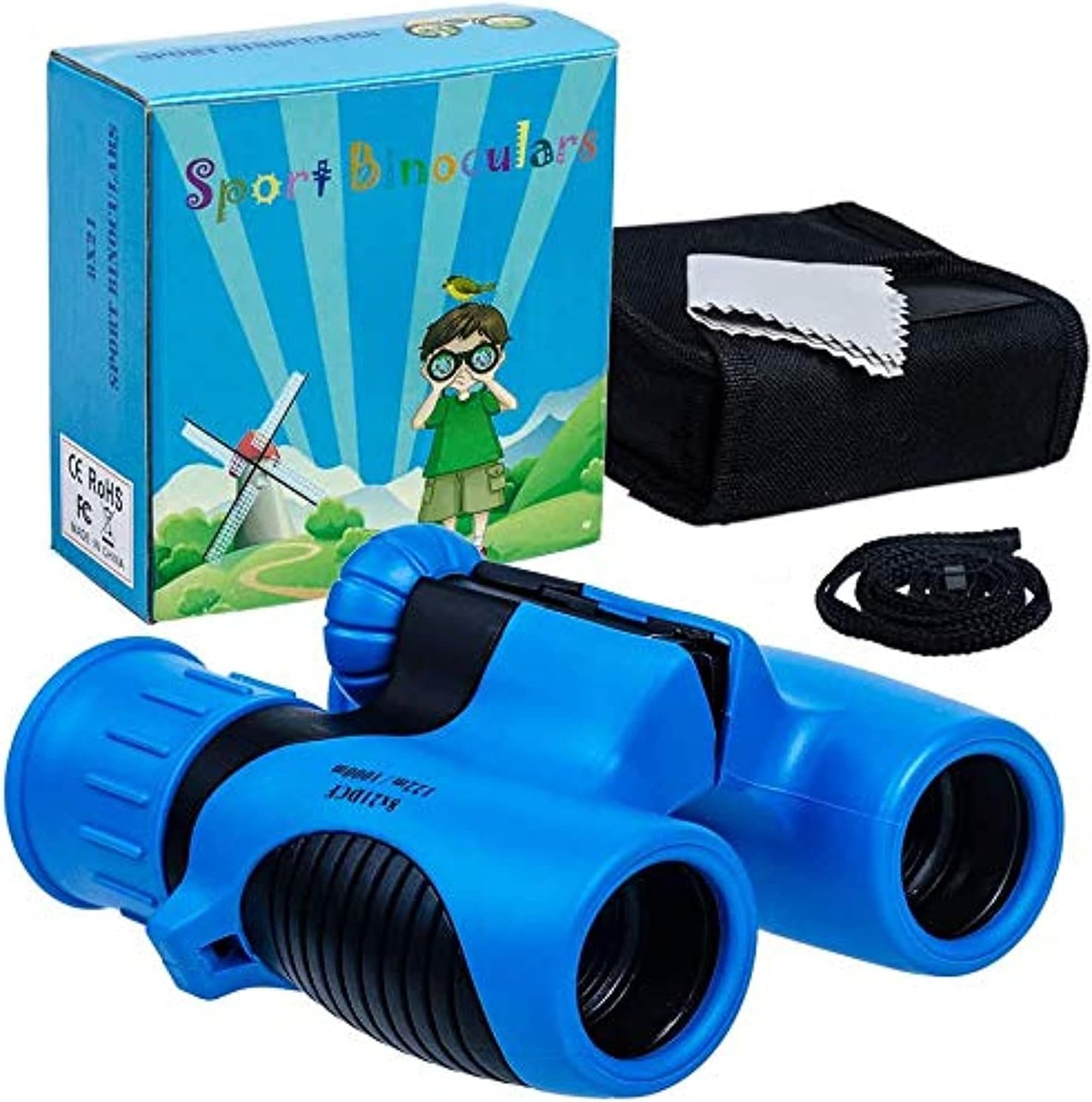 8x21 Kids Binoculars Set - High Resolution Real Optics - Shock Proof - Bird Watching - Presents for Kids - Children Gifts - Boys and Girls - Outdoor Play - Hunting - Camping (blue)