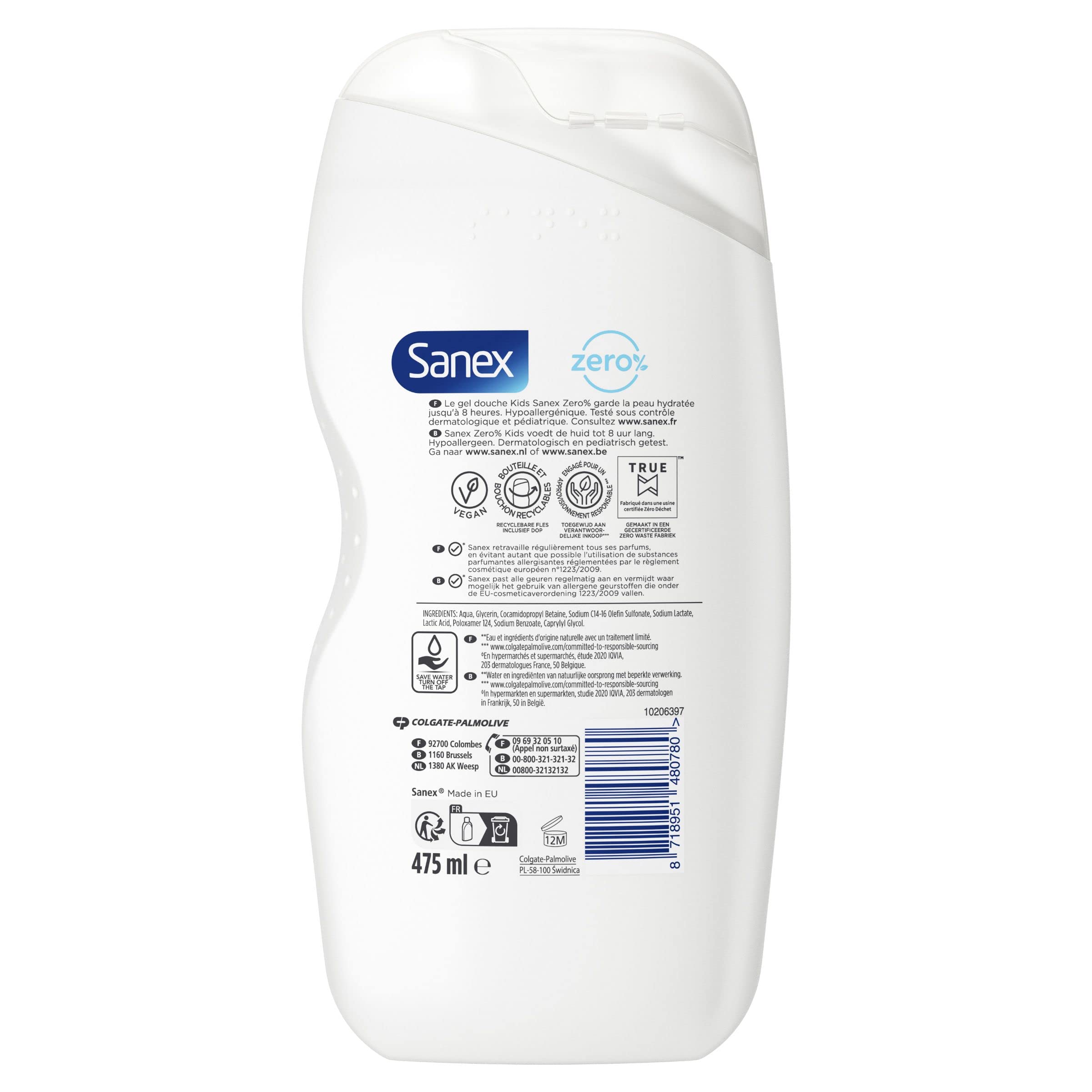SANEX - Duschgel Null% Kids – Duschgel für Kinder – Körper und Haar – biologisch abbaubar und vegan – 475 ml – 6 Stück