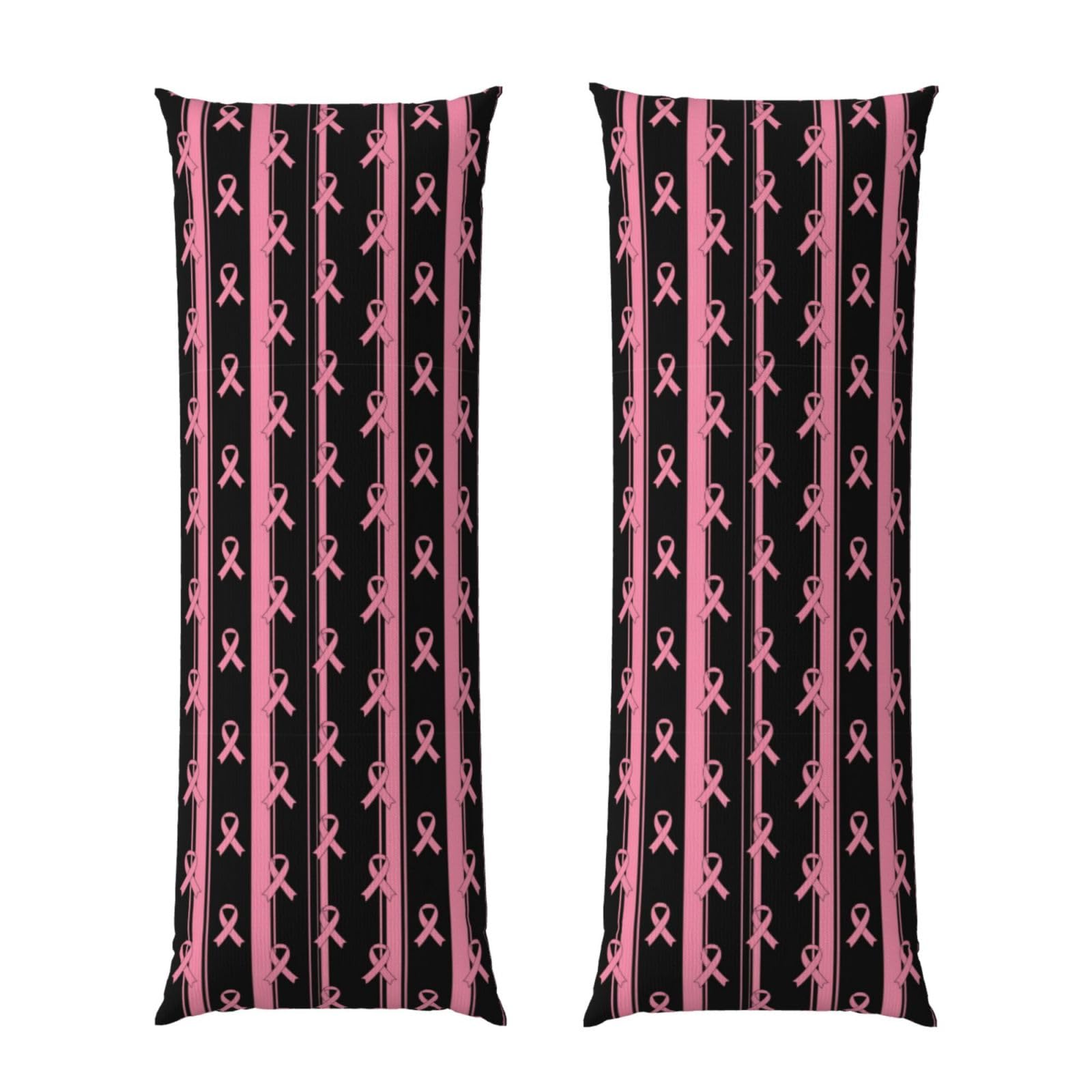 Body Pillow Cover 20x60 Breast Cancer Awareness Stripes Ribbon Black, Premium Velvet Long Pillowcase with Hidden Zipper, Breathableffy Rectangular Case for Bedroom Home