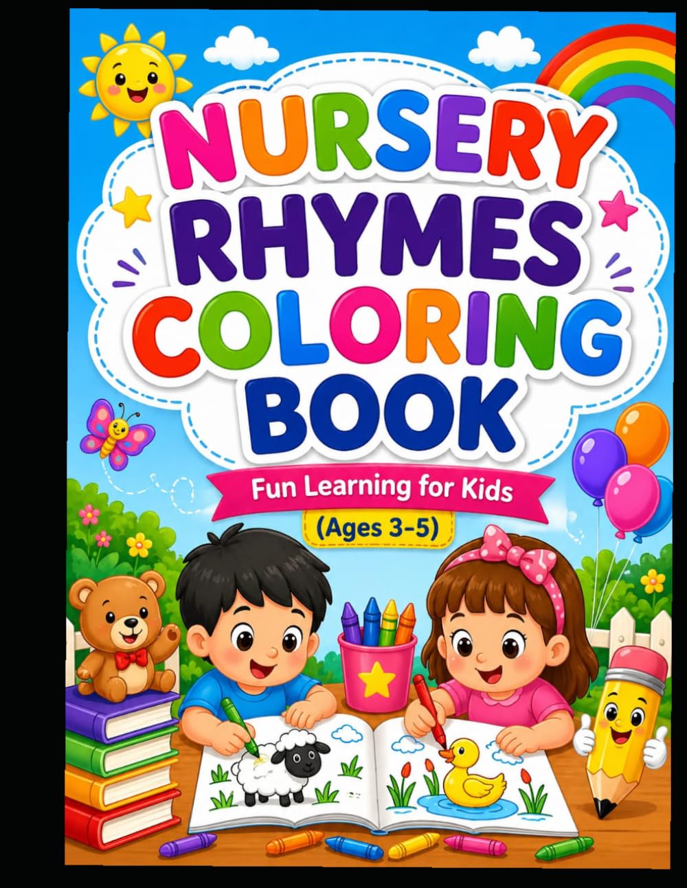 Nursery Rhymes Colouring Book for Kids: Fun & Easy Coloring Pages with Popular Rhymes for Toddlers and Preschoolers