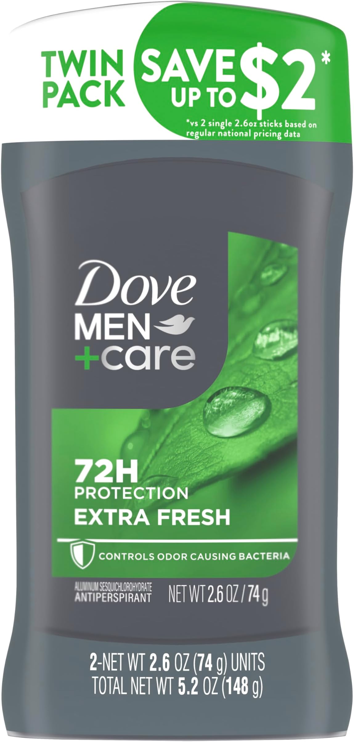 Dove Care Antiperspirant Deodorant Stick for Men, Extra Fresh 2.7 oz, Twin Pack by Dove