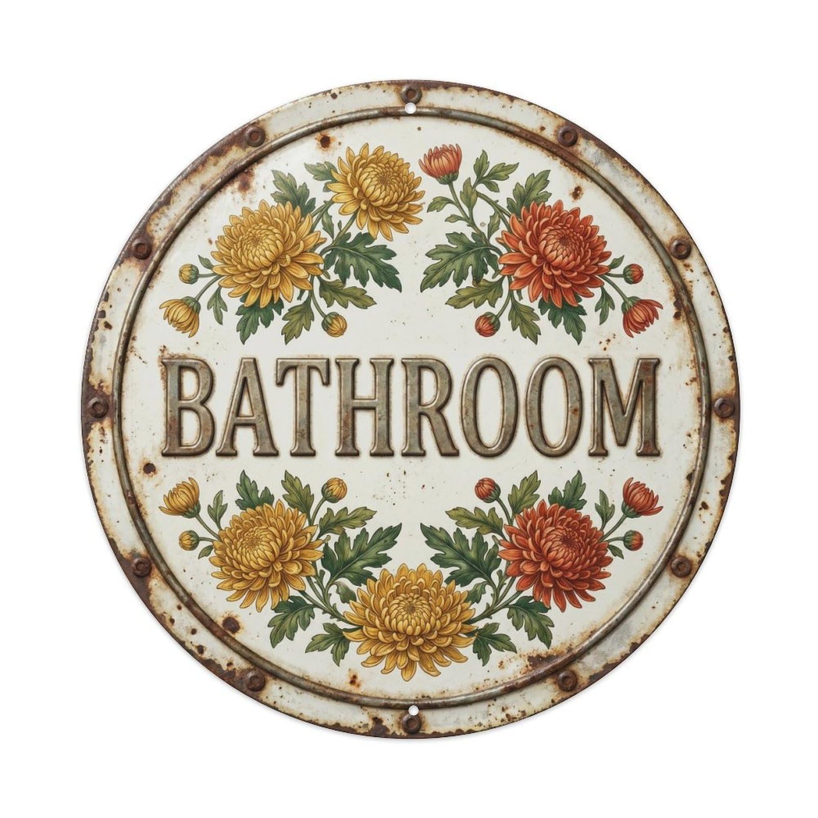 Chrysanthemum Bathroom Botanical Floral Room Label Metal Tin Sign