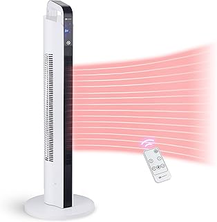 PureMate Fan Heater, Ceramic Tower Fan Heater with Digital LED Display, Built-in Thermostat, 2 Heating Levels (2000W / 1300W), Automatic Oscillation, 0-8H Timer & Remote Control