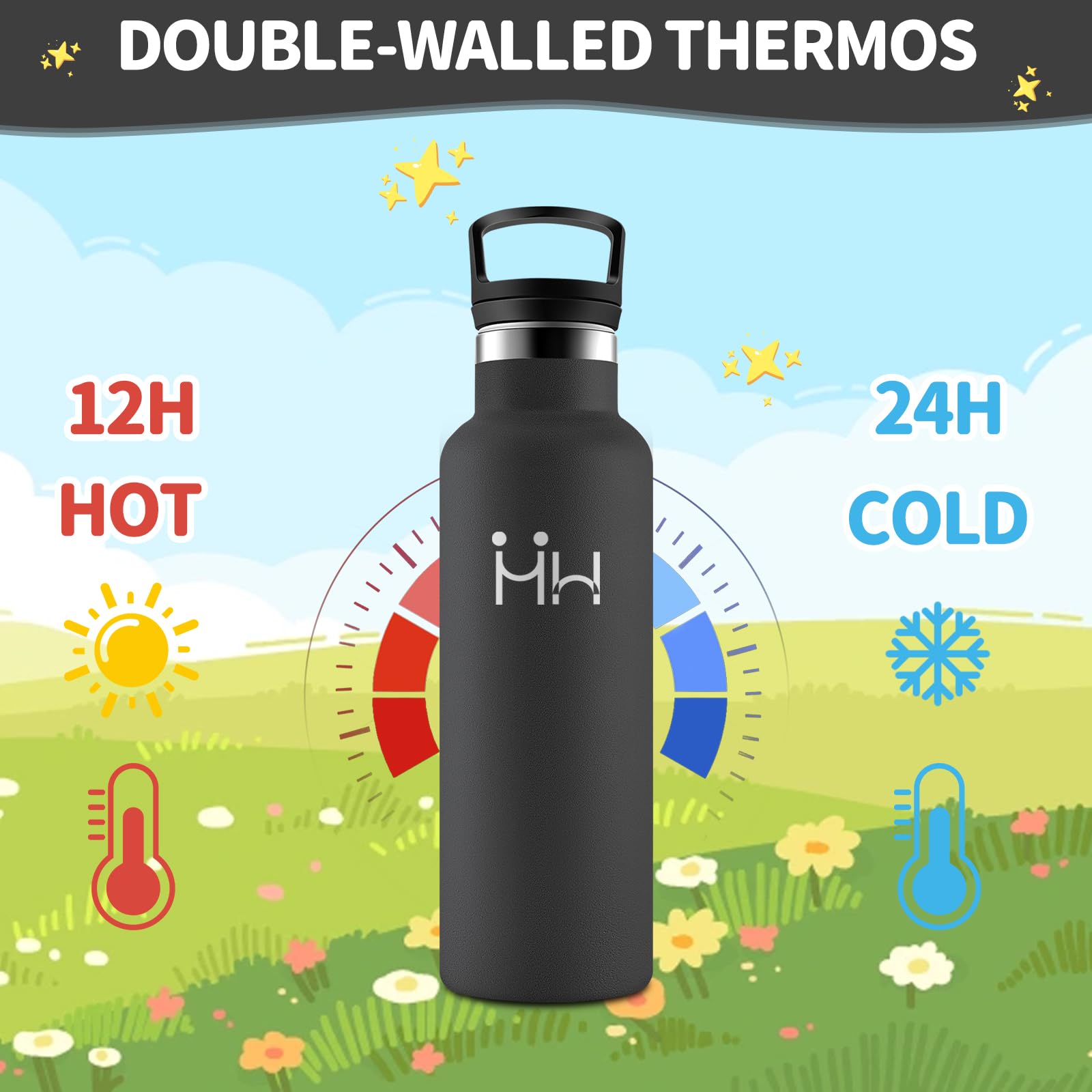 HoneyHolly Borraccia Termica Bambini 500ML, Senza BPA, Bottiglia Termica, Acciaio Inossidabile 18/8, Borraccia Con Cannuccia, A Prova Di Perdite, Borracce Per Scuola, Sport, Ufficio