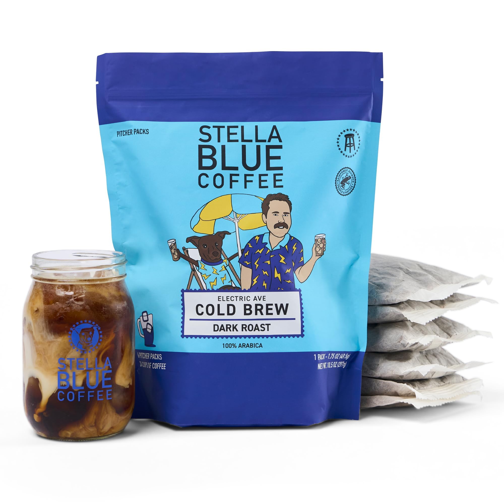 Stella Blue Cold Brew DarkRoast Electric Avenue Coffee - etyczne i zrównoważone pozyskiwane z Ameryki Środkowej - Pomaga wspierać PAWS Chicago