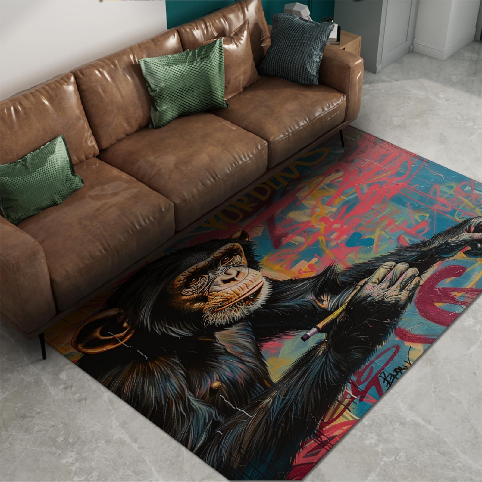 Dywaniki z motywem sztuki abstrakcyjnej, małpa, graffiti, sztuka, zmywalny, niskie runo, lekka, składana wycieraczka do pralni, pokoju zabaw, 150 x 210 cm