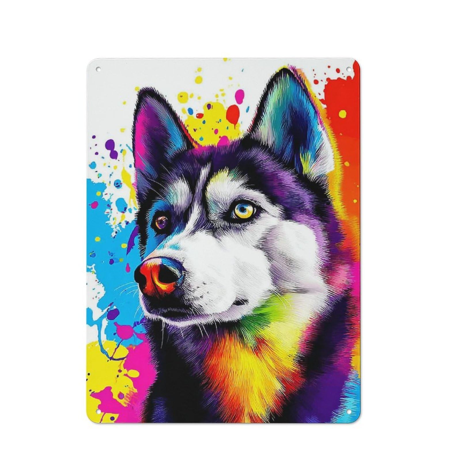 Junmoney Colorful Husky Portrait Art Print Retro Tin Sign 40X30cm For Dining Room Or Kitchen, Suited To Kitchen Wall Decor Lovers