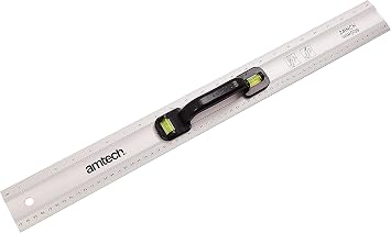 Amtech - 600mm Rule with Spirit Level, Aluminium Straight Edge, Metric & Imperial Graduations, Measuring and Levelling Tool