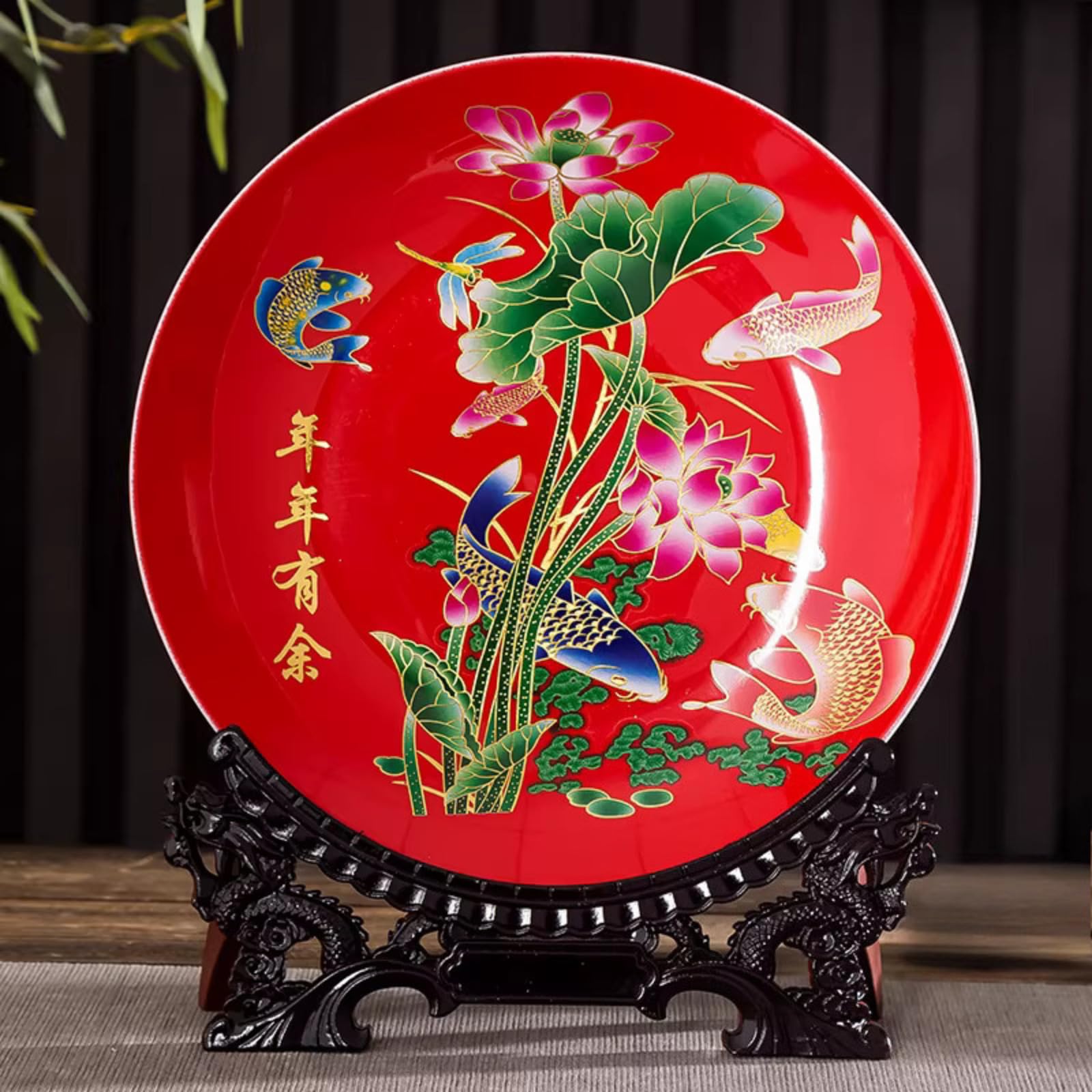 Plato de porcelana decorativo con estante para decorar estanterías sin peligro de caídas