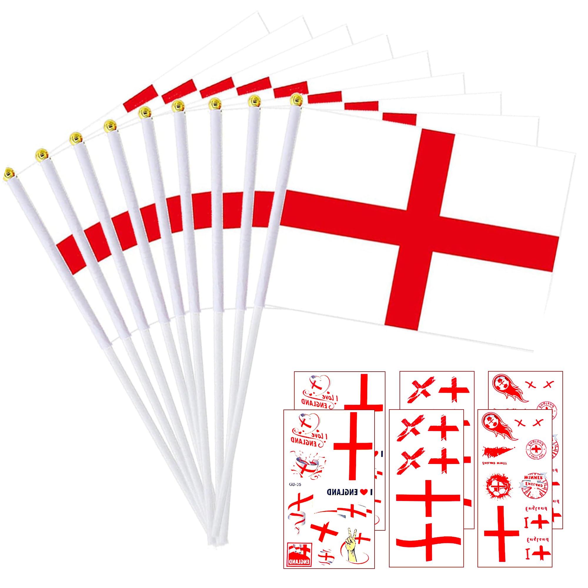 20 Pcs England Flags for World Cup Football 2026 Decorations, Mini England Hand Flags with Temporary Tattoo Paper, Double Sided Handheld Flag for World Cup, Celebrations Parades, Street Party