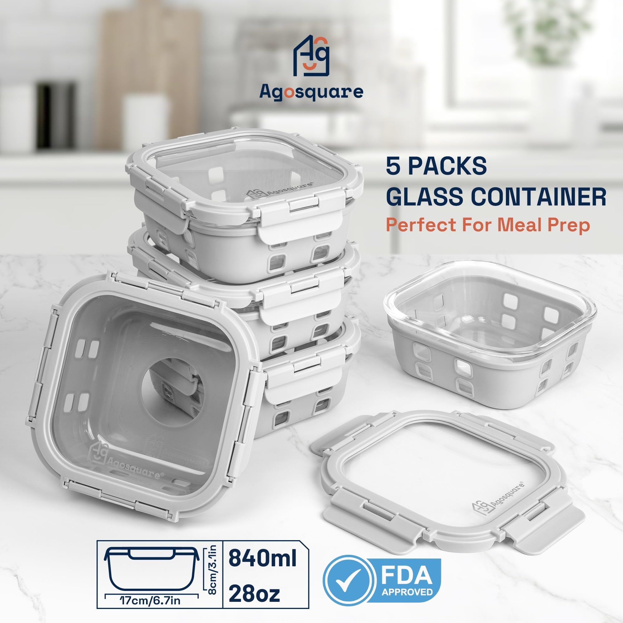 Lonchera de vidrio con tapas herméticas para almacenamiento de alimentos y preparación de comidas