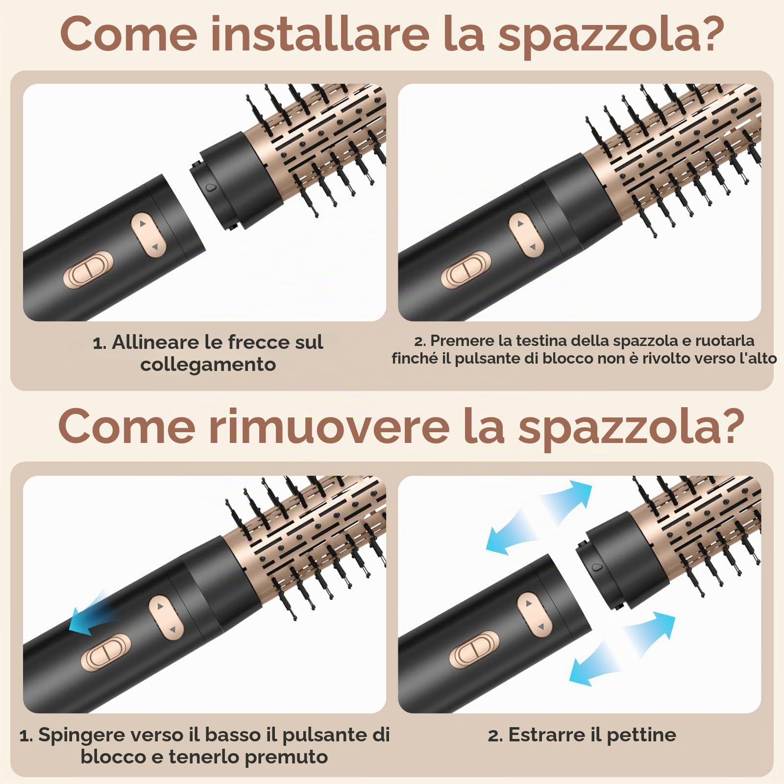 Spazzola Asciugacapelli, Spazzola Ad Aria Calda 800W, Spazzola Rotante per Capelli, 3 in 1 Phon Capelli Ionica, 2 Temperature/2 Velocità, Arricciacapelli per Ricci Volumizzante Lisciante