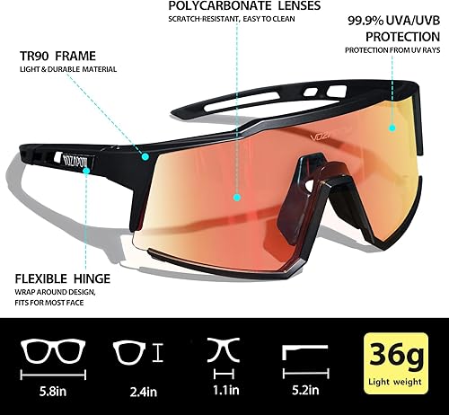 Miniatura 6 de VOZAPOW Lentes de sol fotocromáticos para ciclismo, gafas de bicicleta de montaña para hombres, mujeres, jóvenes, ciclismo, correr, béisbol