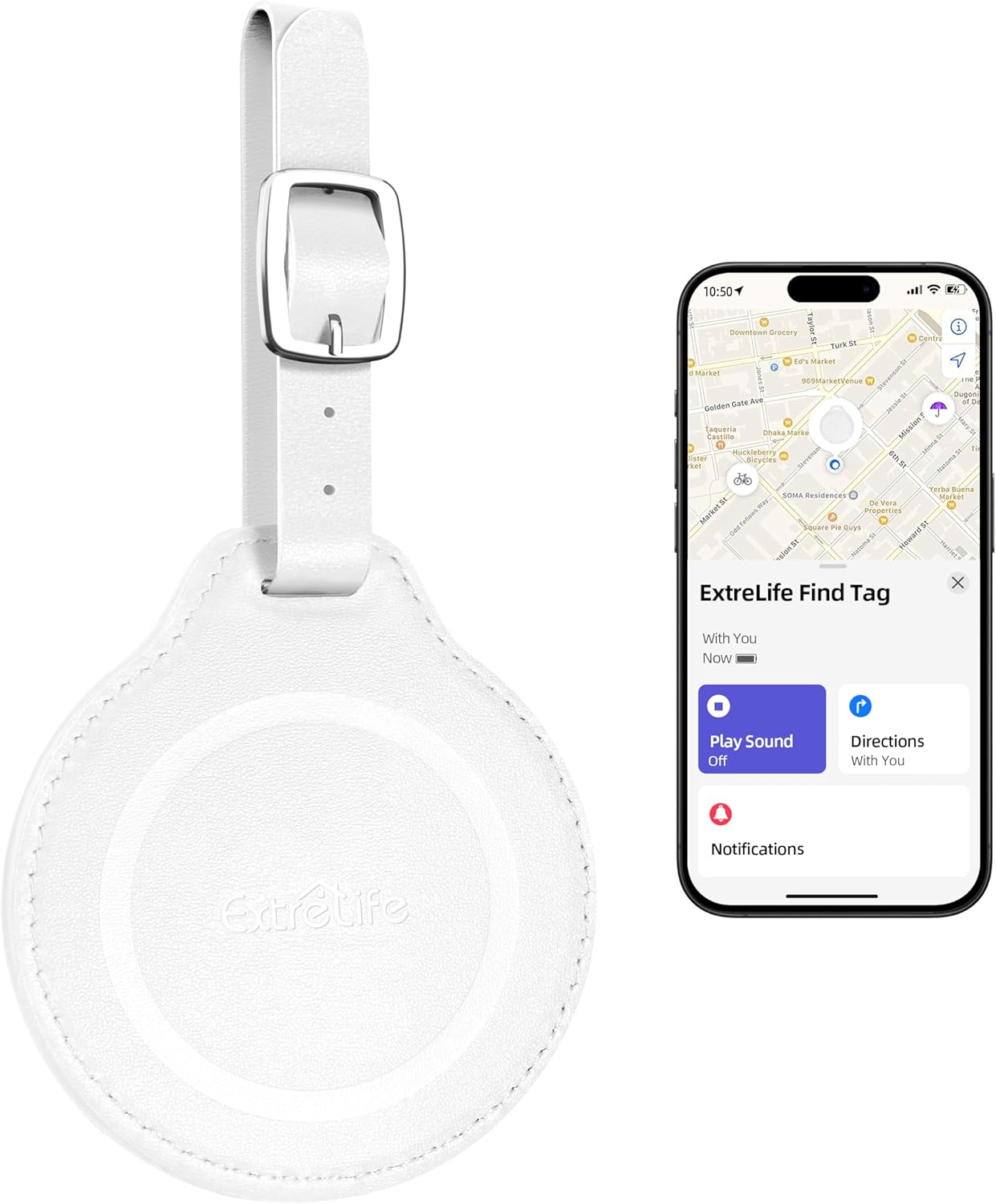 Luggage Tags, Work with Apple Find My, Leather Luggage Tags for Suitcases, Travel Accessories Must Haves Anti-Lost, Bluetooth Luggage Tracker for Suitcases, Kids and More, Rechargeable, Cream White