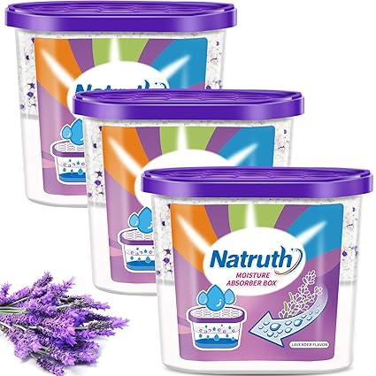 NATRUTH Moisture Absorber boxes 500mL (3 Packs), Closet Dehumidifier, Eradicate Odor Moisture Absorber, Dehumidifier for Closet ,Bathrooms, Kitchen & Study, Boats,RVs and More (Lavender)
