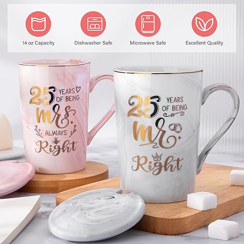 Miniatura 2 de Biching Regalos de boda con el 25 aniversario de Being Mr Right & Mrs Always Right. Taza de café para parejas, padres, mujeres, hombres y amigos, 14