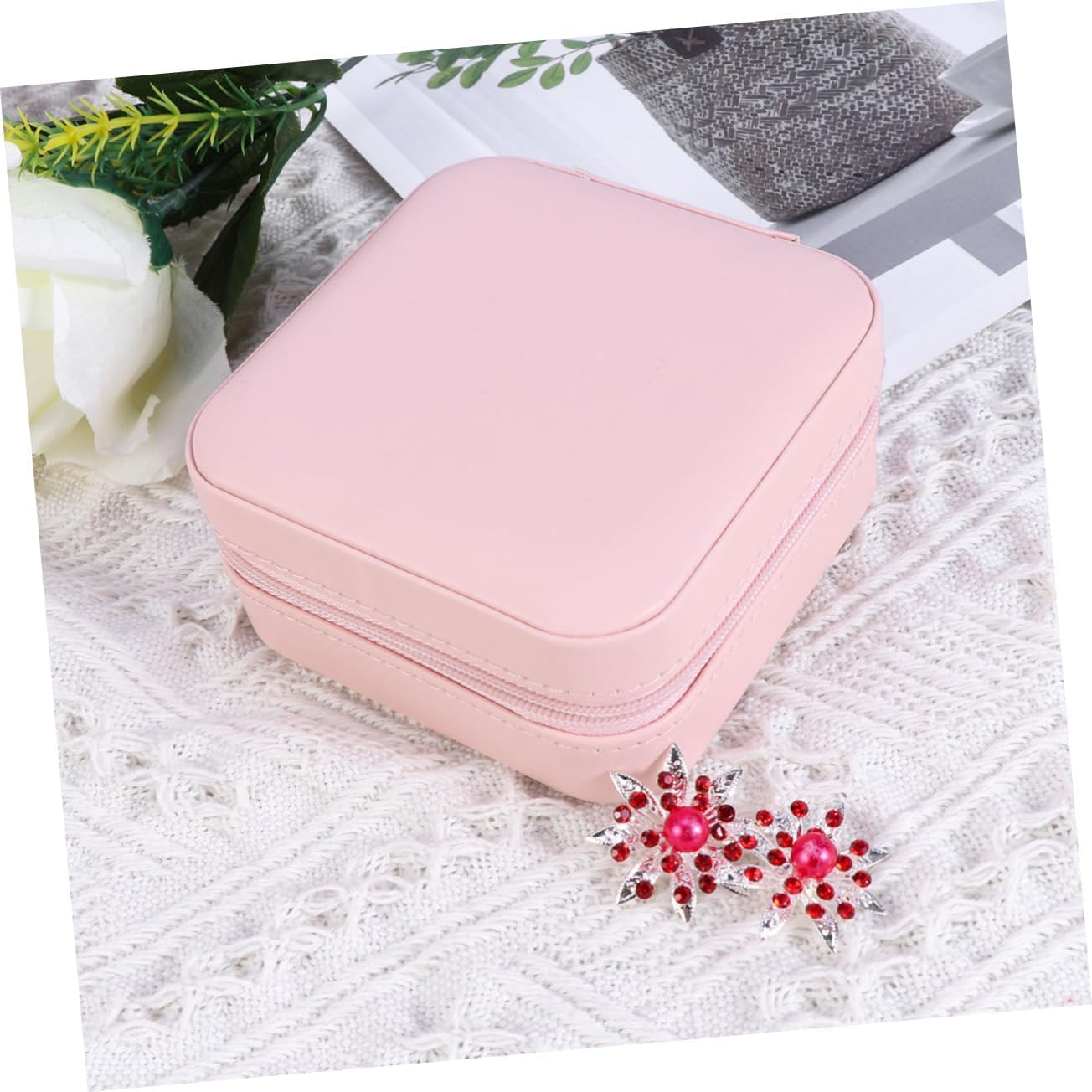 MRKU 1 pz Scatola da Viaggio con Cerniera Solido Cerniera Organizzatore di stoccaggio in Pelle a Strato Singolo Custodia di stoccaggio in PU Custodia per Accessori Scatola per Gioielli
