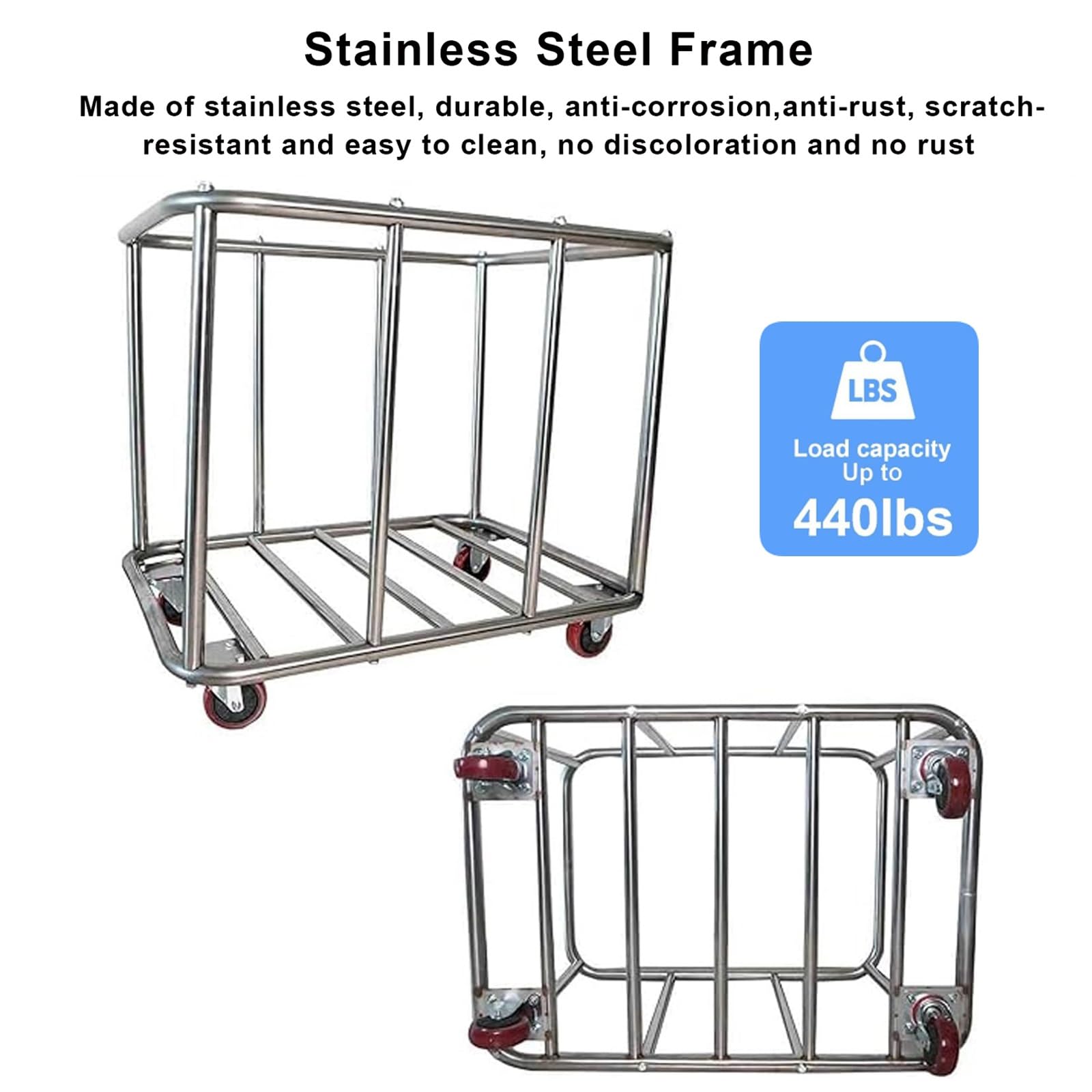 FQMYLTYN Carro Clasificador de Ropa Comercial con Ruedas, Carro de Lavandería Industrial de 400 L, Cesto para Ropa Blanca de Hotel con Estructura de Acero Inoxidable y Tela Oxford Impermeable