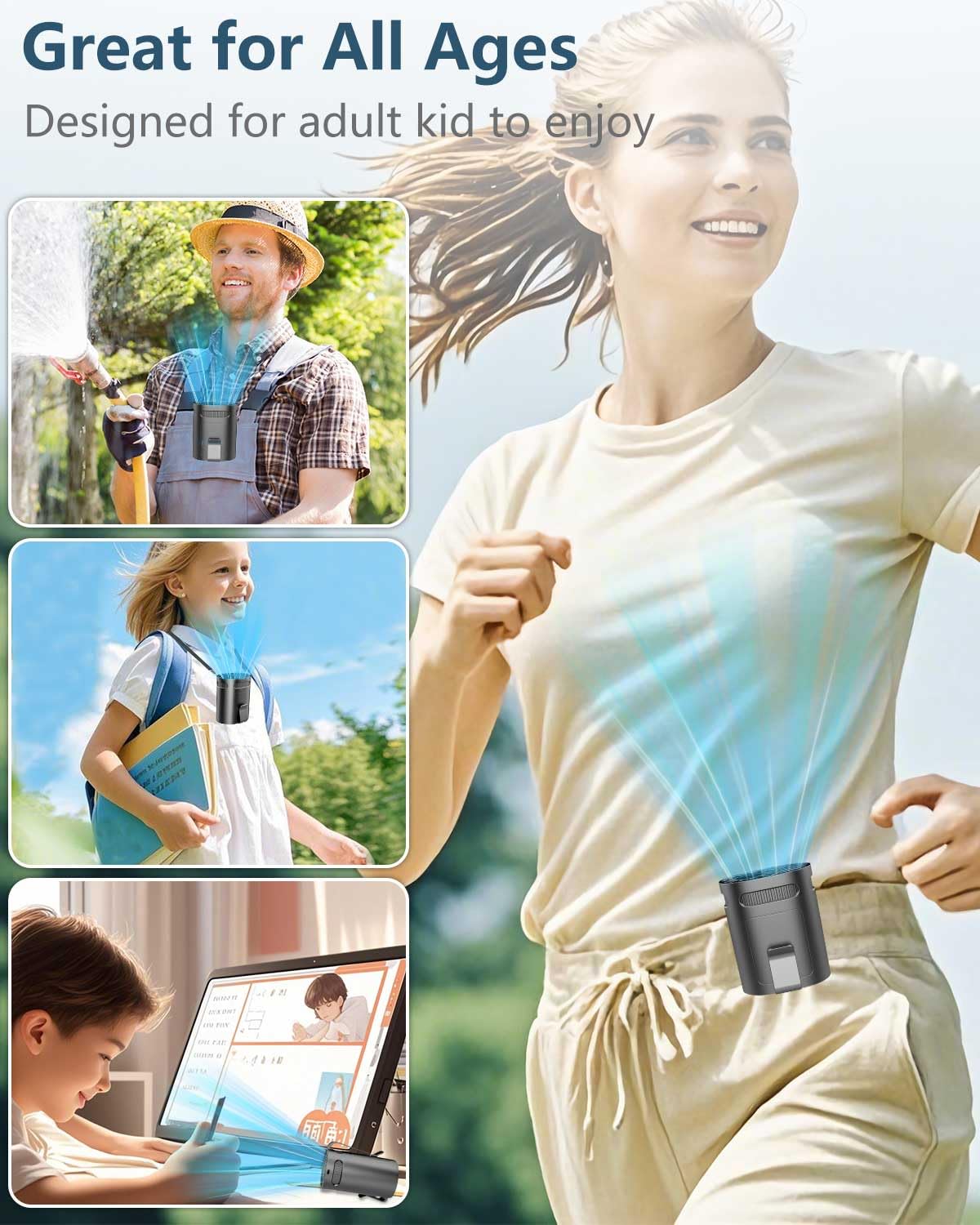 Ventaglio portatile ricaricabile, mini ventilatore personale alimentato a batteria, ventole a clip per camicie e pantaloni, tasca con fibbia, nero, silenzioso, per collana di raffreddamento, per
