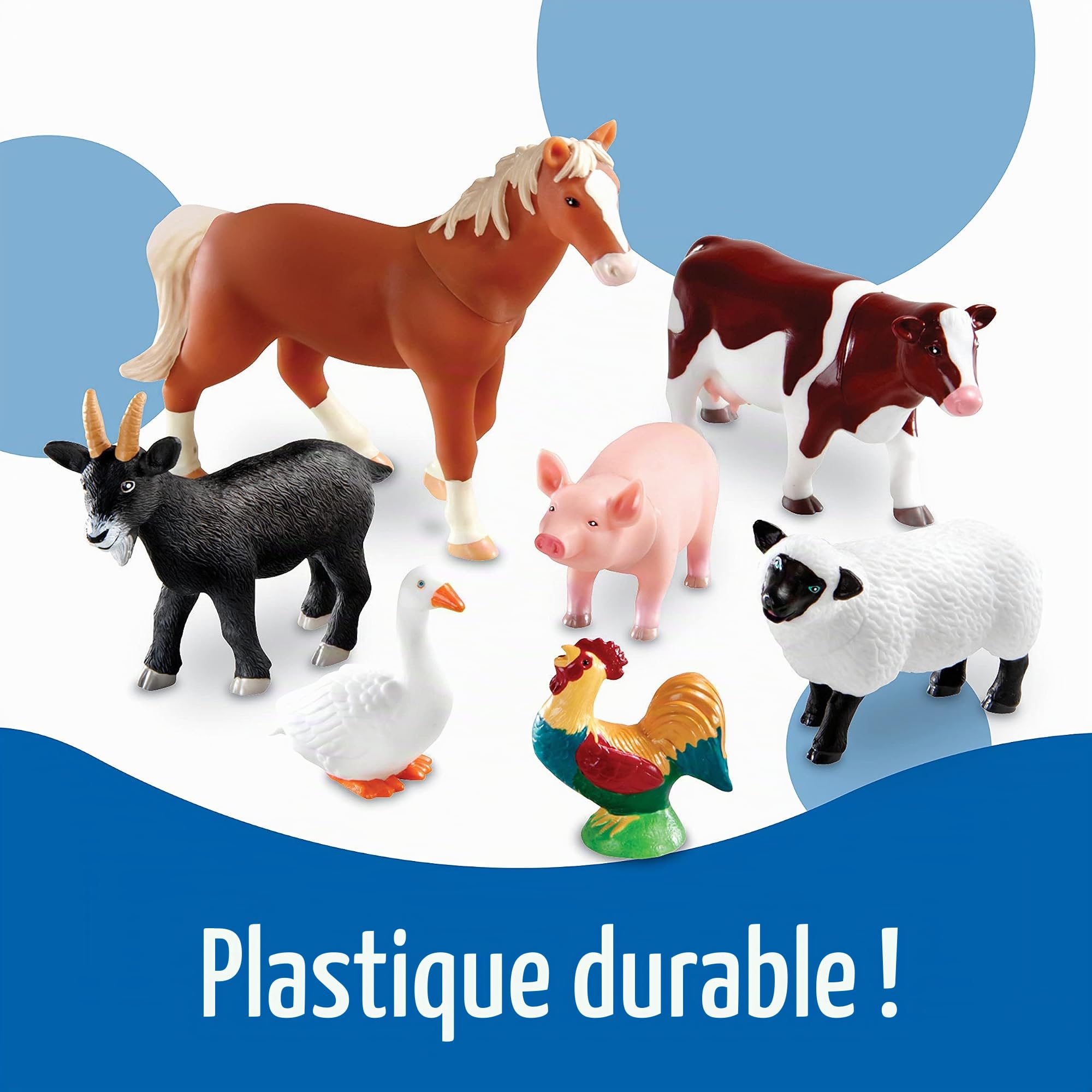 Learning Resources Animaux de la Ferme Géants – Jouets éducatifs réalistes – 7 Figurines en Plastique – Dès 3 Ans – avec boîte de Rangement