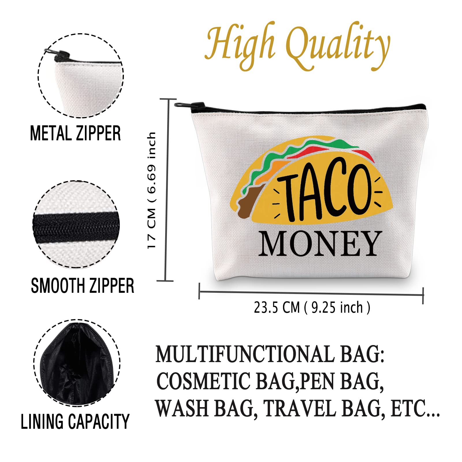 JXGZSO Taco Pouch Taco Gifts for Teachers, Cosmetic Bag for Purse, Taco Lover Gift Zipper Pouch College Student (TACO BAG)