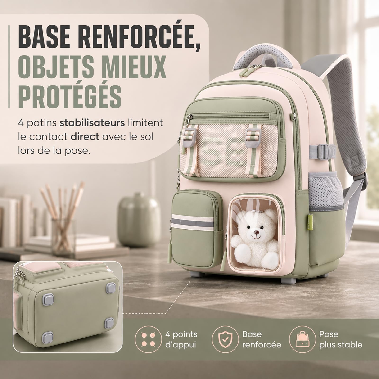 SUN EIGHT Sac à Dos Collège Fille Sac Scolaire Imperméable Léger Vert