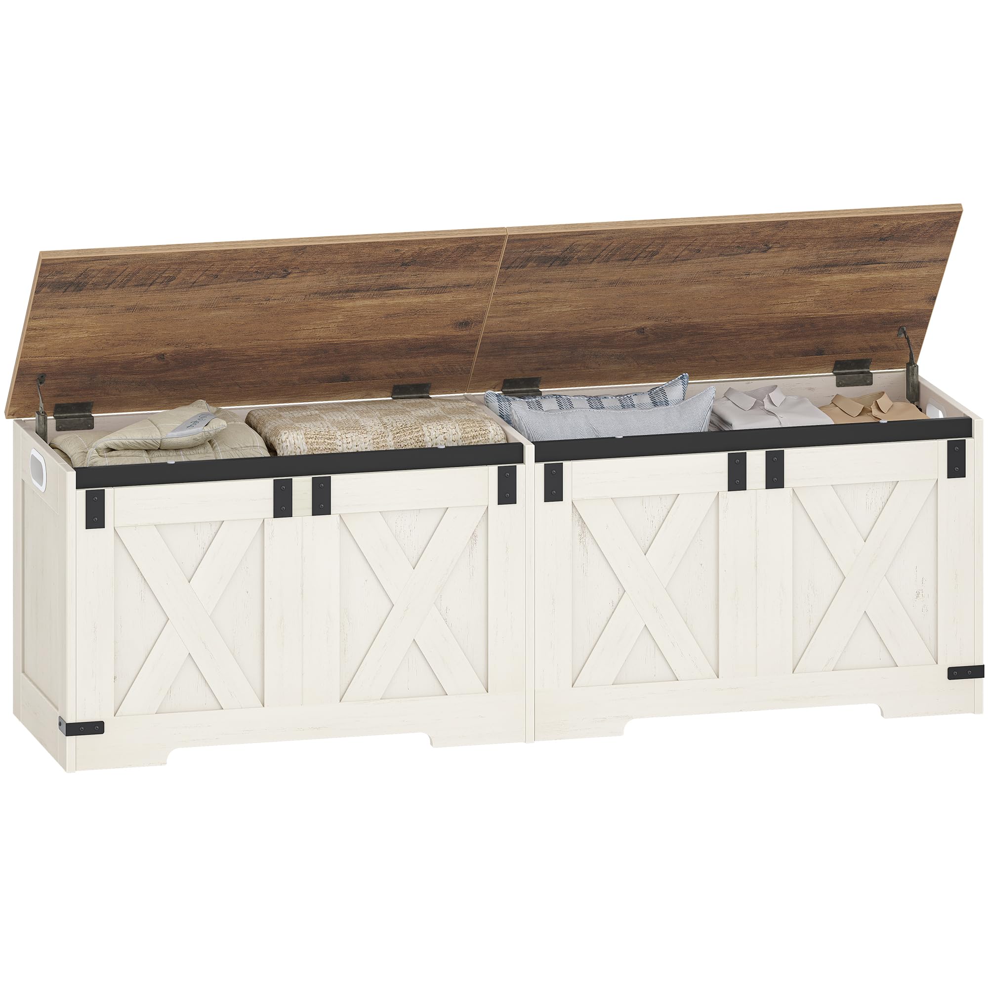 Hzuaneri Cassapanca con Vano Portaoggetti, Mobile Seduta con Cerniere di Sicurezza, Contenitore, 40 x 150 x 48,5 cm, per Corridoio, Camera da Letto, Soggiorno, Bianco Marrone SB15014X