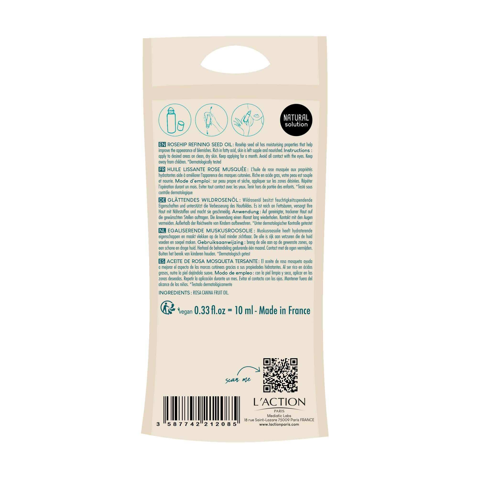L'Action Paris Rosehip Refining Seed Oil, Nourishing and Moisturising Natural Face Oil to Help Improve Blemishes - Image 3