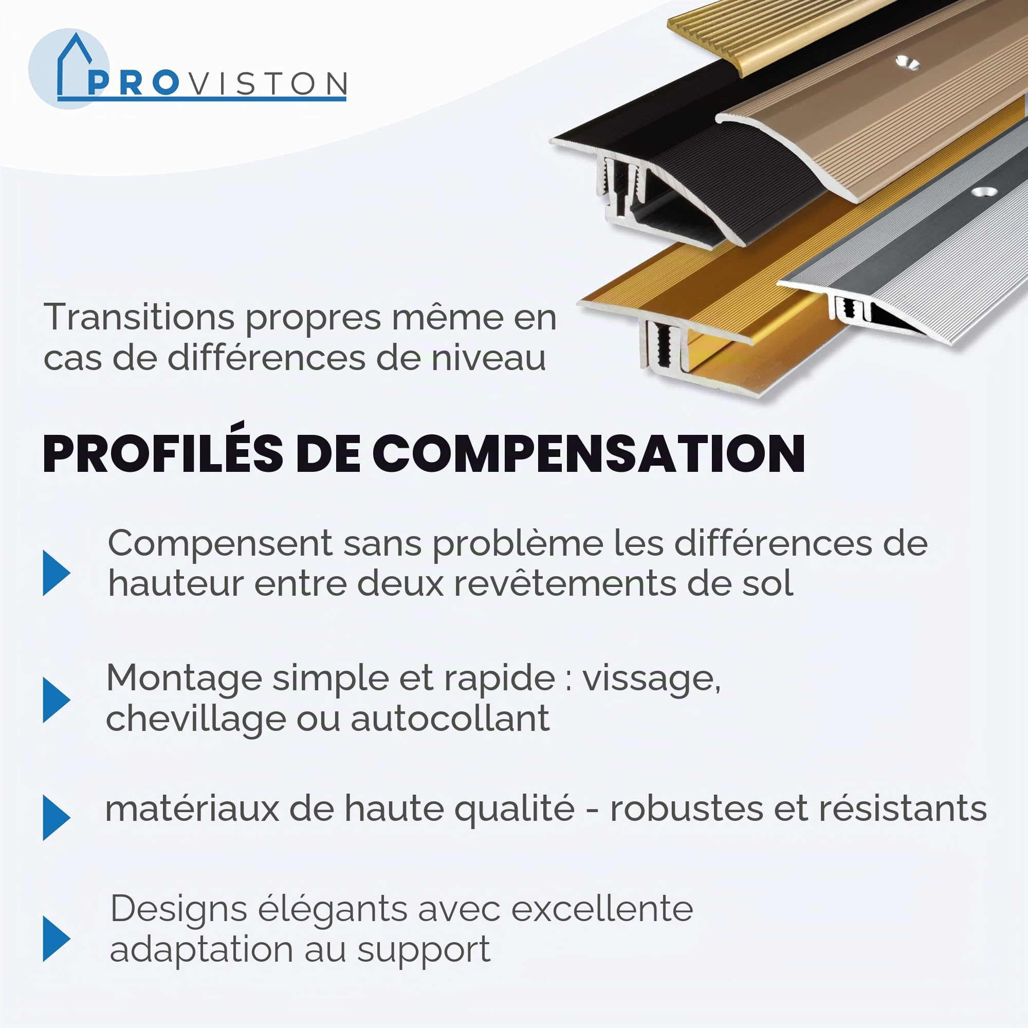 PROVISTON | Profilé de rattrapage| Alu | 50,5 x 15-24 x 1000 mm | Argent | Hauteur de rattrapage 15-24 mm | À visser | À clipser | Barre de seuil de rattrapage | 1 pièce