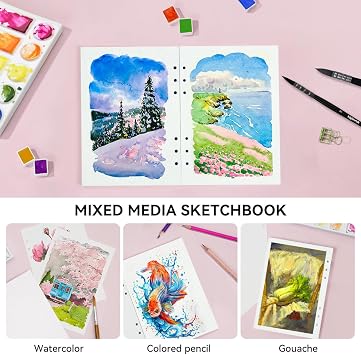 LIGHTWISH Watercolor Paper Bulk, 100% Cotton Cold Press 300gsm/140lb, 2 Pack, Total 40 Sheets A5 Hole-Punched Replaceable Paper for Artists, Adults,Students,5.8 * 8.2 Inches