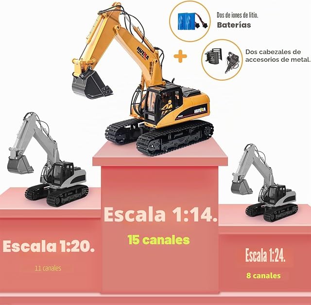 Foto 3 de 8 de Excavadora teledirigida Huina 1535-1 RC excavadora de cadenas de metal con martillo demoledor y pinza…