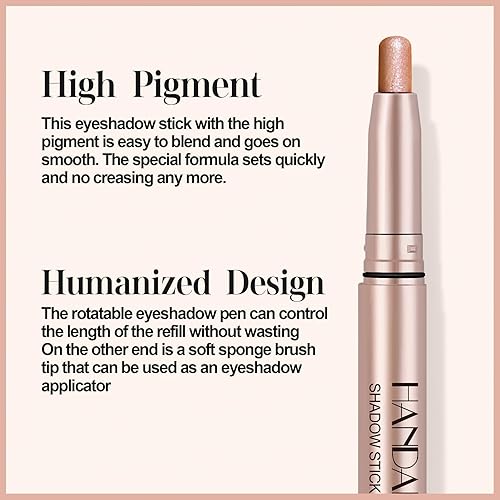 Miniatura 2 de Sombra de ojos en barra crema con difuminador, lápiz de sombra de ojos impermeable, resistente a las arrugas, brillo de ojos mate y brillante,