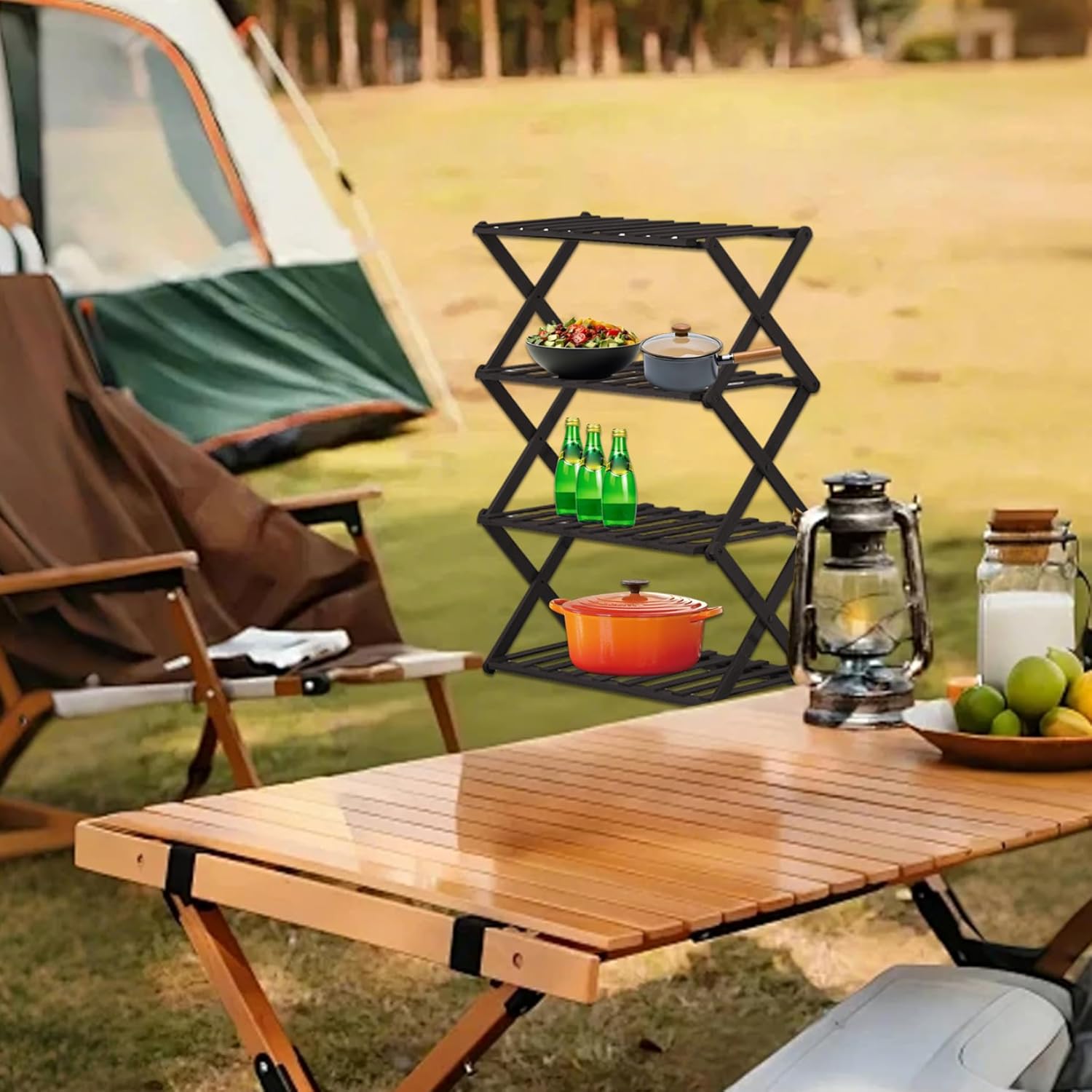 Collapsible Cooling Rack 4 Tier Hollow-Out Bamboo Cooling Racks for Baking Cookie Cake, Roasting, Grilling 19.7x9.8x26.8 inch Collapsible Rack