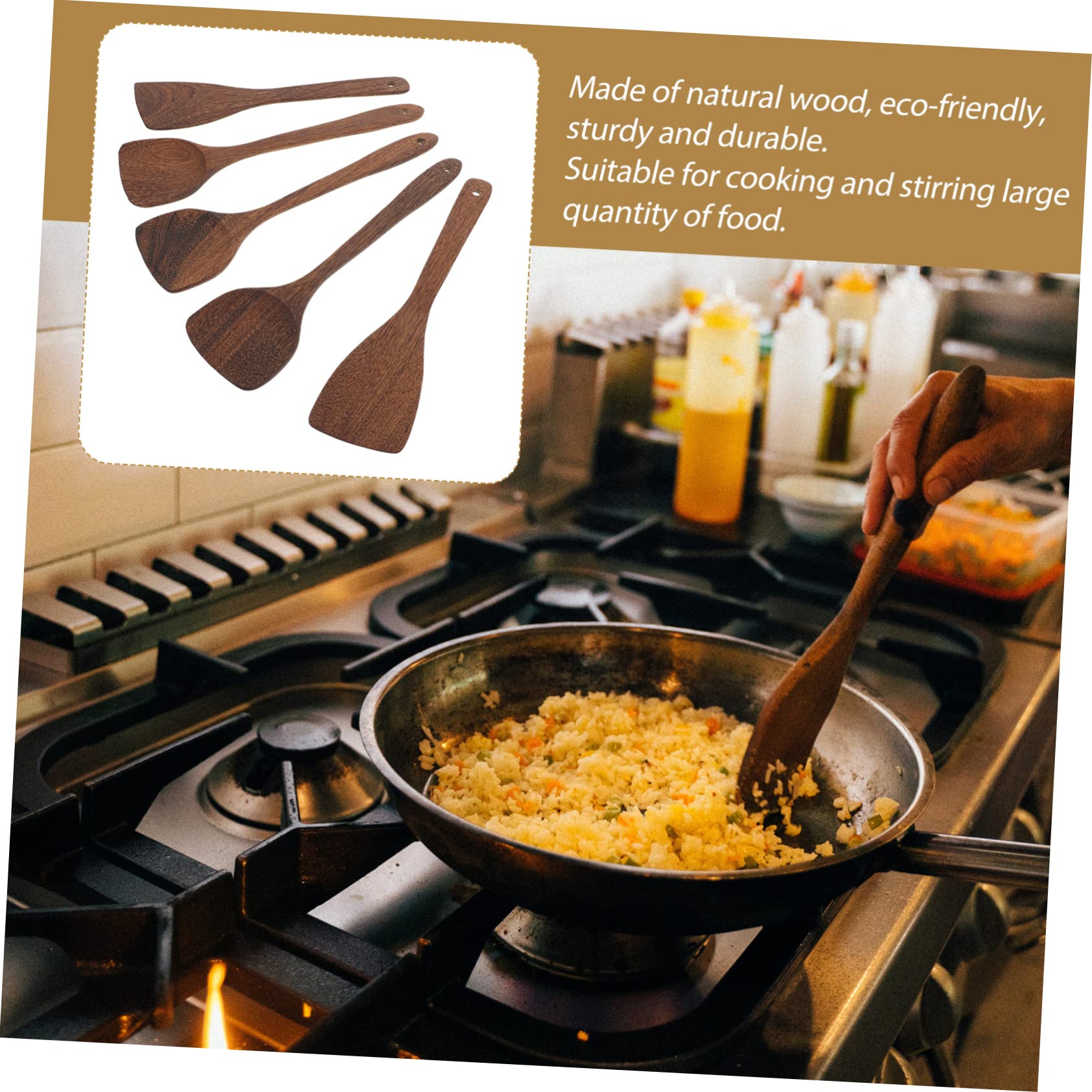 Set di 5 Utensili da Cucina in Legno per Cucina Antiaderente