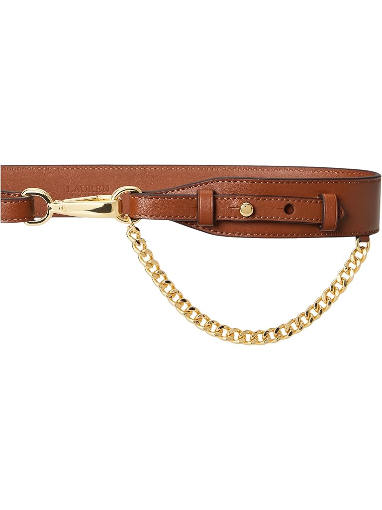 Tan Lauren Ralph Lauren Chain-Trim Leather Dog-Clip Belt