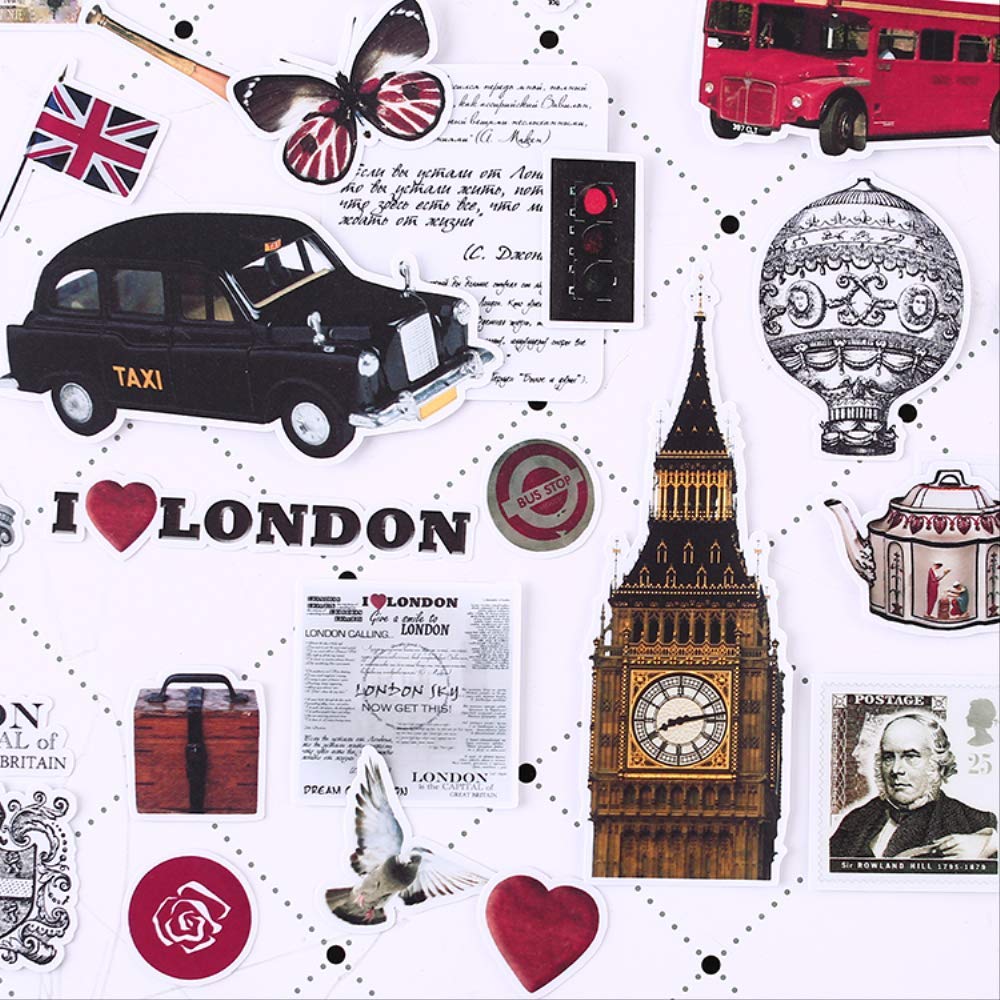 NOBRAND 64 Piezas Creativas Lindas Autoadhesivas Londres Old Things Scrapbooking Pegatinas/Pegatina Decorativa/DIY Craft Álbumes De Fotos A Prueba De Agua 2cm-9.8cm