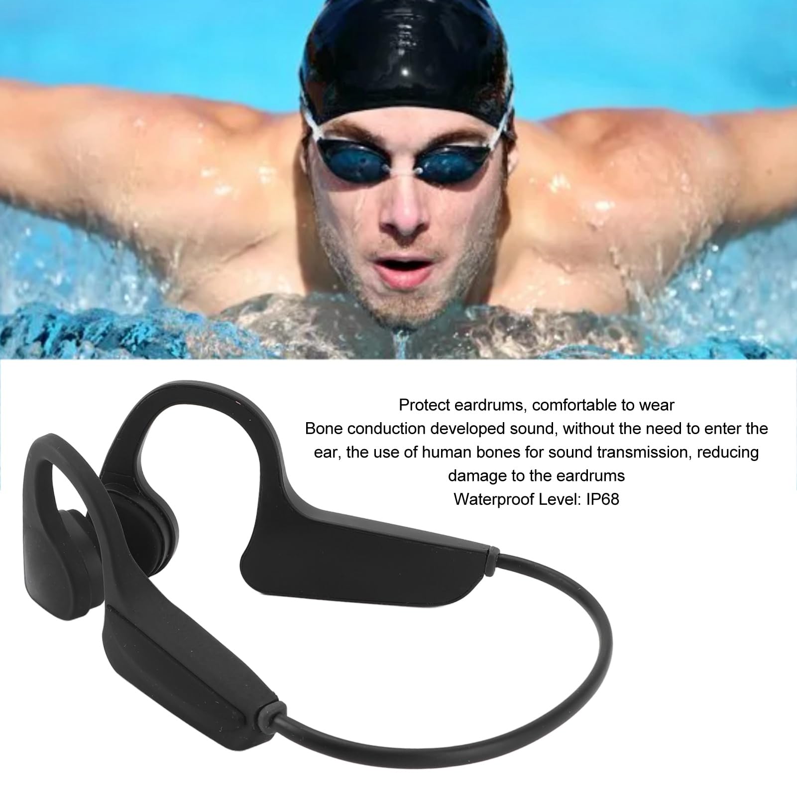 Qcwwy Cuffia per Nuoto a Conduzione Ossea Impermeabile IP68 Auricolare Wireless per Allenamento in Palestra con Design con Fibbia Ideale per Allenamenti di Nuoto (seconda