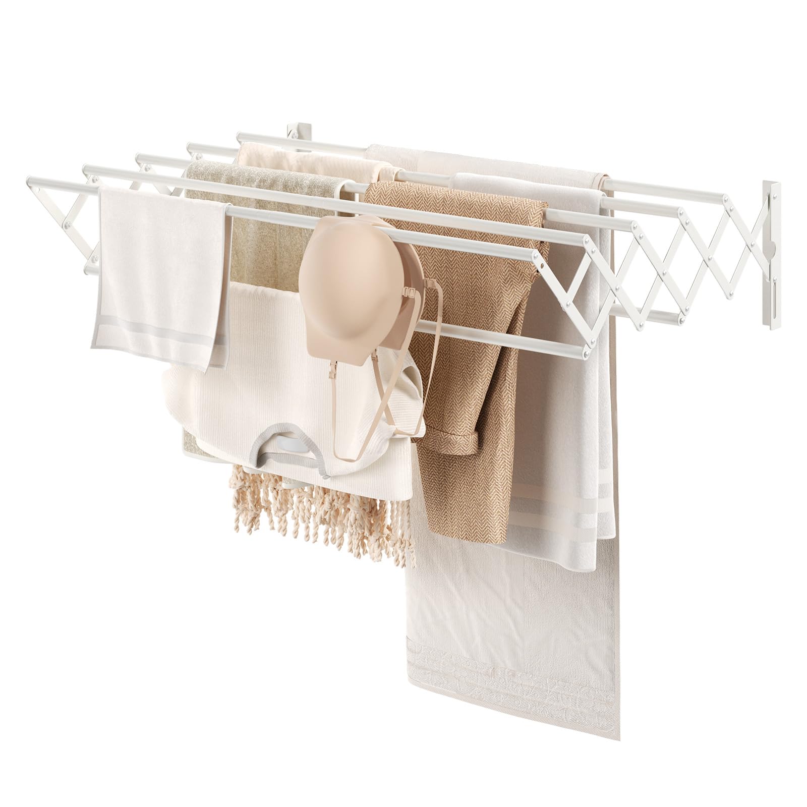YOUDENOVA Wäscheständer Wandmontage, Wäschetrockner Wand ausziehbar mit 7 Stangen, platzsparender Trockenständer für Waschraum, Handtuchhalter aus Metall für Bad, (42-80) x 59 x 19cm, weiß