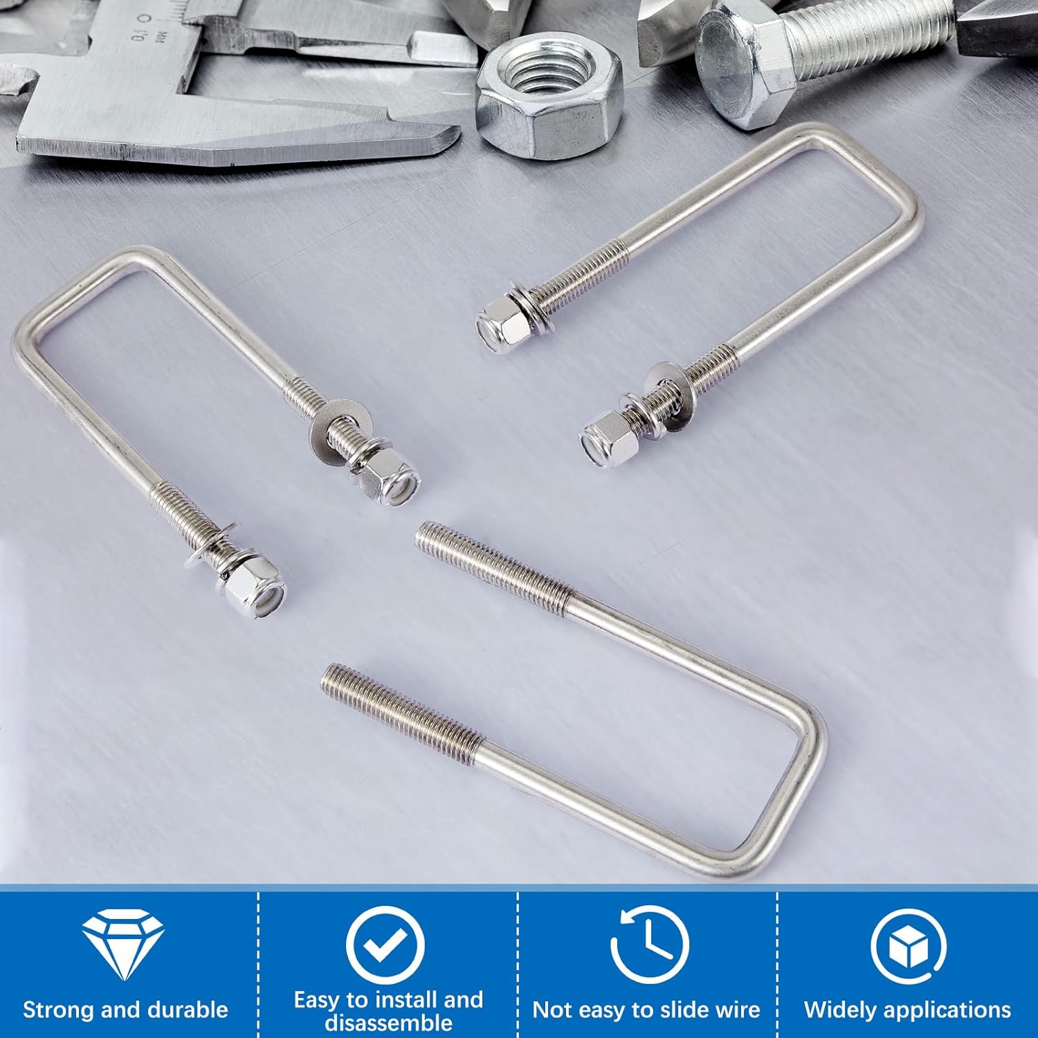4 Pcs Hotop 304 Stainless Steel Square U-Bolt Boat Trailer U-Bolts with Washers and Nuts l Heavy Duty U Bolt for Sailboat Trailer Automobiles Industrial Part (1/2 D x 2 1/16 W x 6 5/16 Inch)