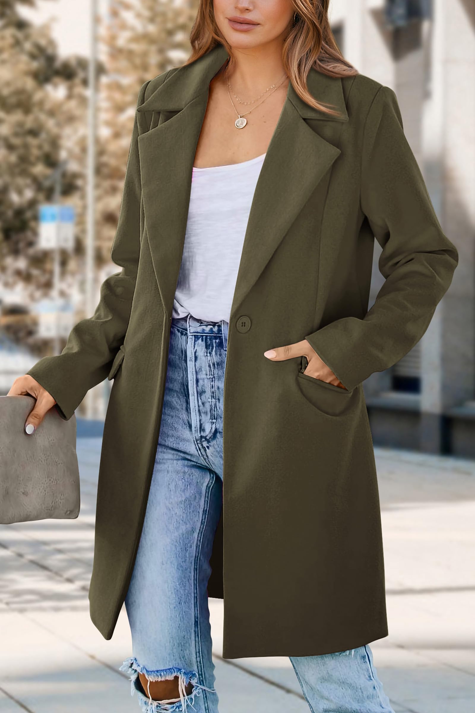 PRETTYGARDEN Women's Business Casual Long Blazer Jackets(Army Green,S) view 5