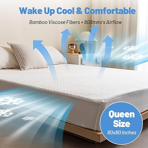 Miniatura 4 de Protector de colchón de bambú de alta calidad, tamaño Queen, impermeable y ultrasuave, transpirable, sin ruido, lavable, para mayor comodidad y