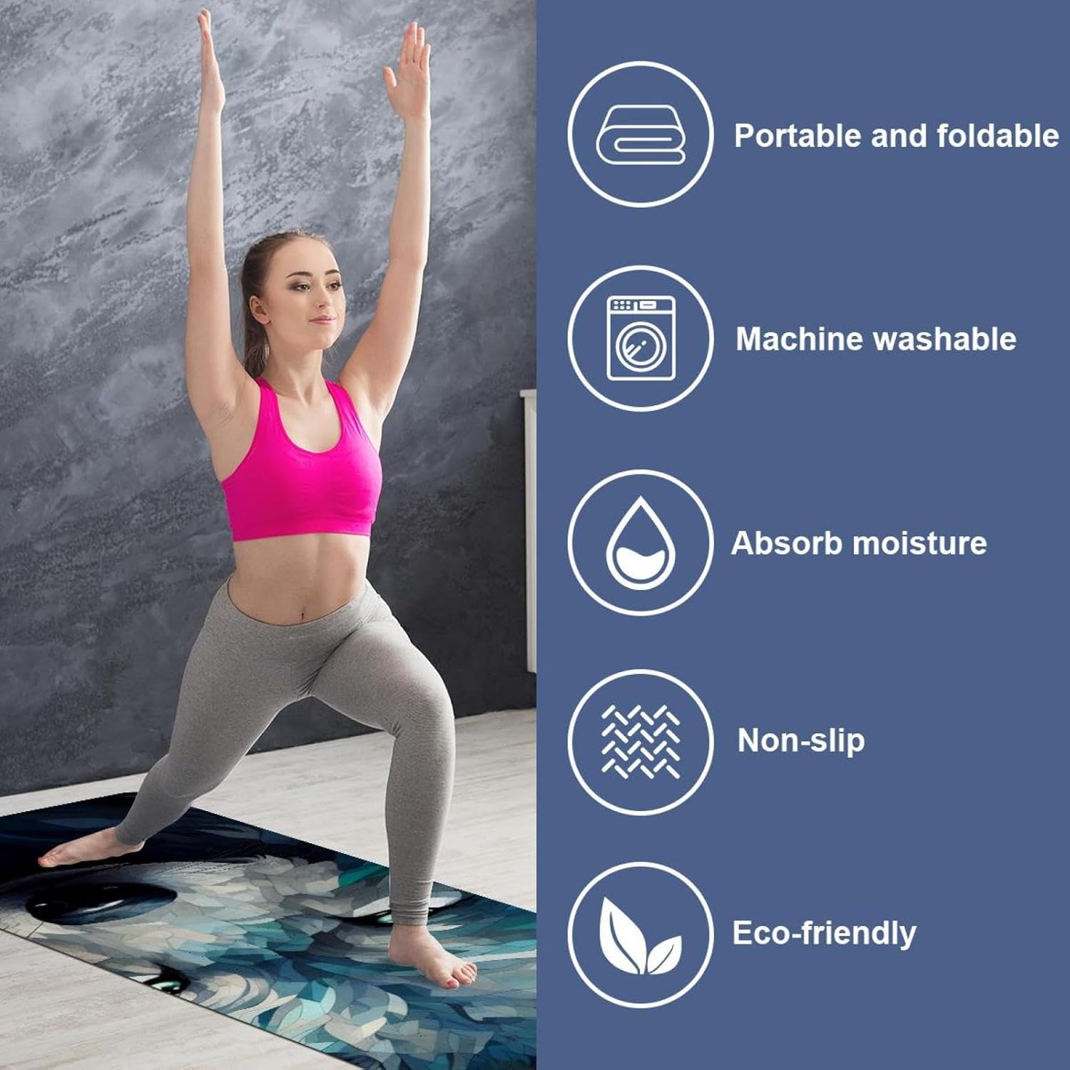 Yoga Towel, Wolf Animal Print Non Slip Sweat Absorbent Hot Yoga Mat Towel for Hot Yoga, Pilates and Fitness - 72.8" x 26.8"