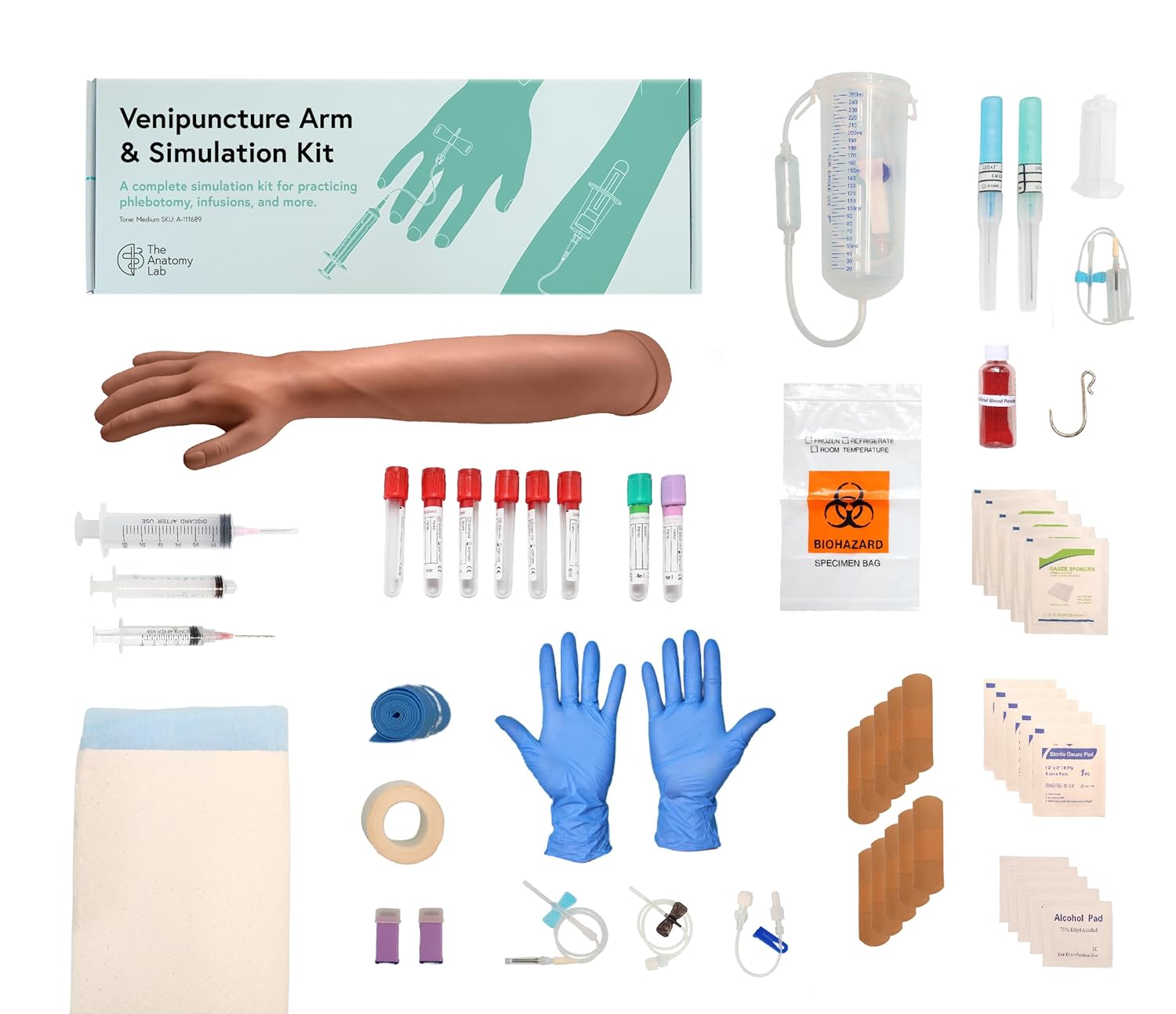 Anatomy Lab Venipuncture & IV Practice Simulation Arm Kit — Realistic Phlebotomy & IV Training Model for Nursing, EMT & Medical Students — Reusable Clinical Skills Trainer - Medium