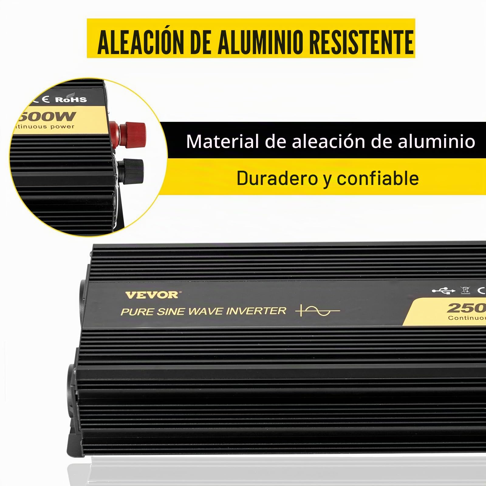 VEVOR - Convertidor sinusoidal Puro CC 12V a CA 230V, convertidor sinusoidal Puro 2500W, inversor de Onda sinusoidal con Pantalla LCD, Voltaje Puro, Protecciones de Seguridad con Mando a Distancia y