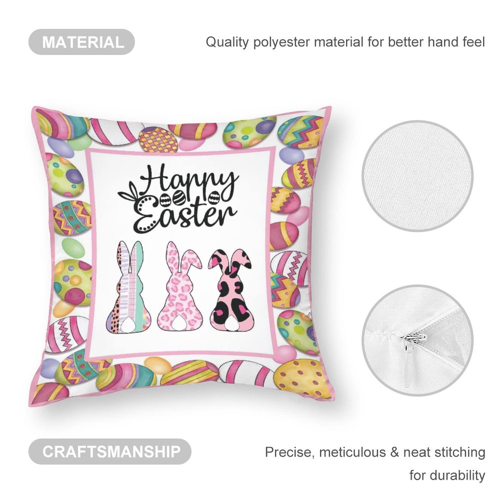 GEEORY G482-18 - Juego De 4 Fundas De Almohada De Pascua De 18 X 18 Pulgadas Conejos Conejos Huevos De Hello Peeps Camiones Hip Hop A Rayas